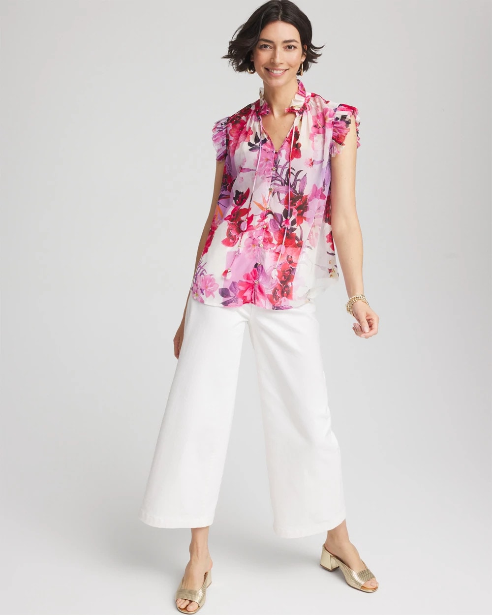Chico's - Floral Ruffle Collar Blouse