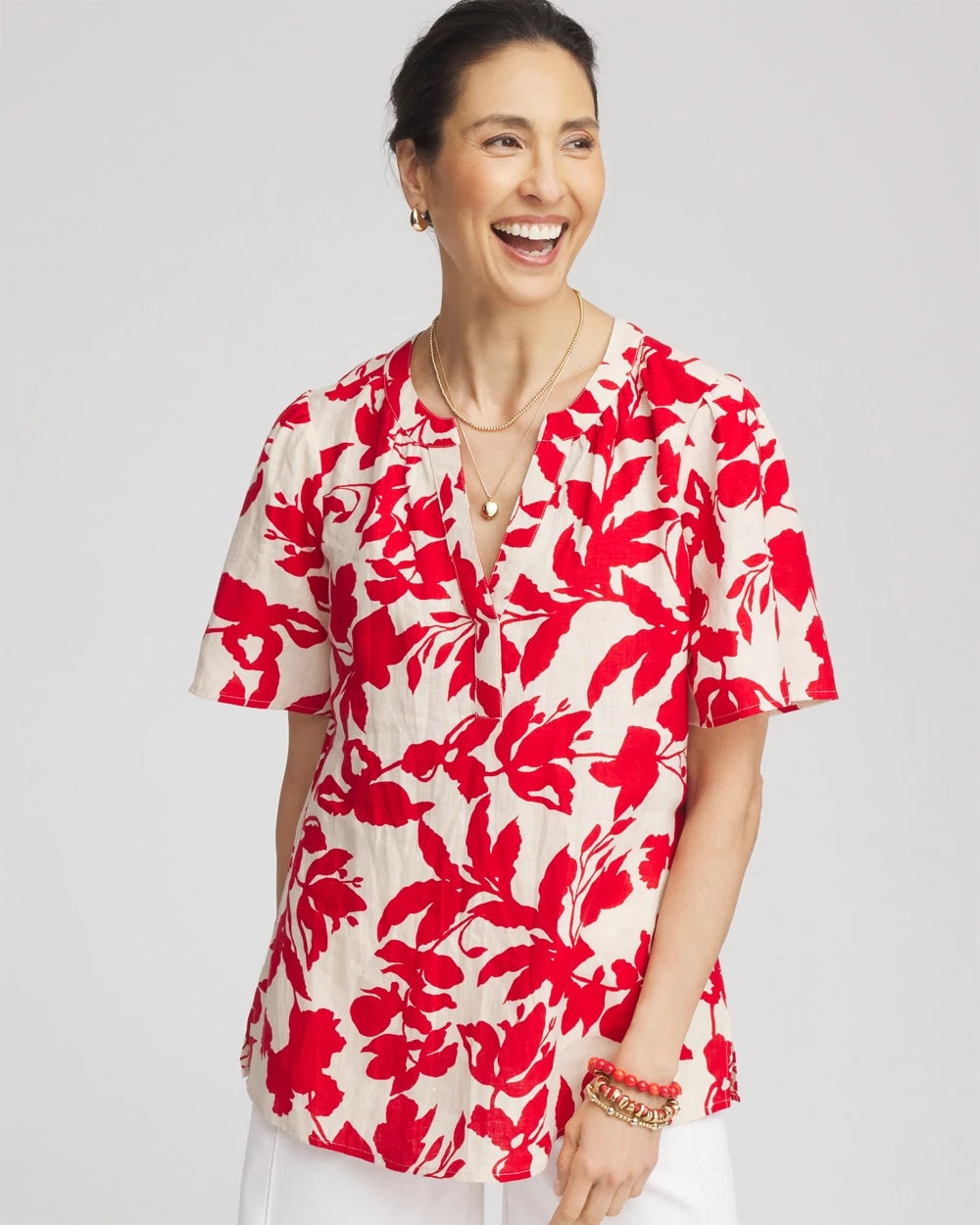 Chico's - Floral Linen Popover Shirt