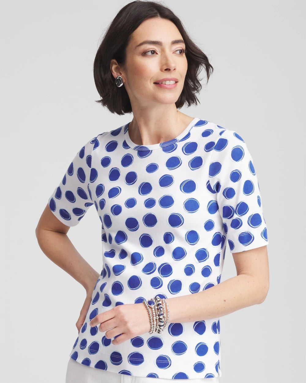 Chico's - Polka-Dot Pima Cotton Crewneck Tee