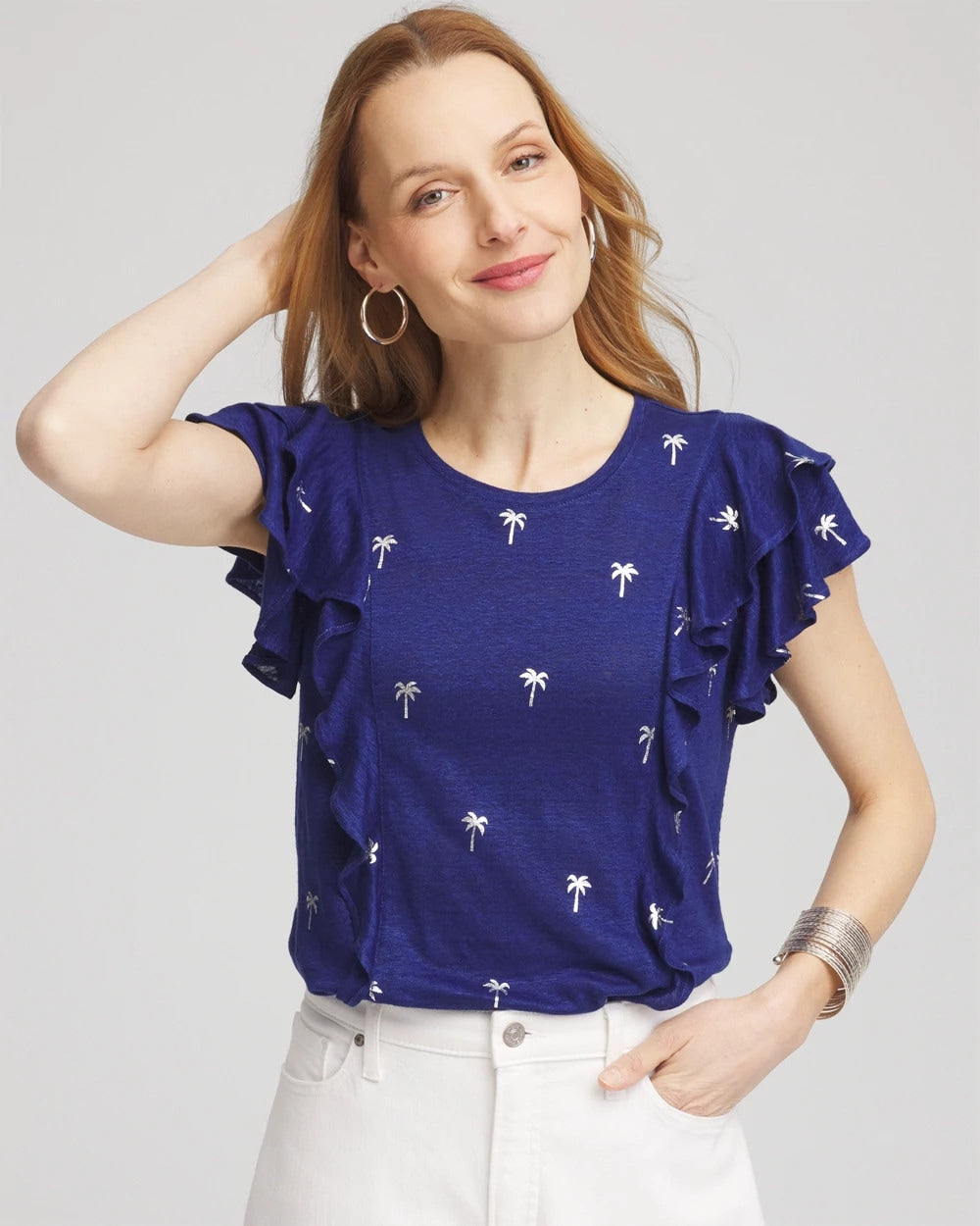 Chico's - Foiled Flutter-Sleeve Linen Tee