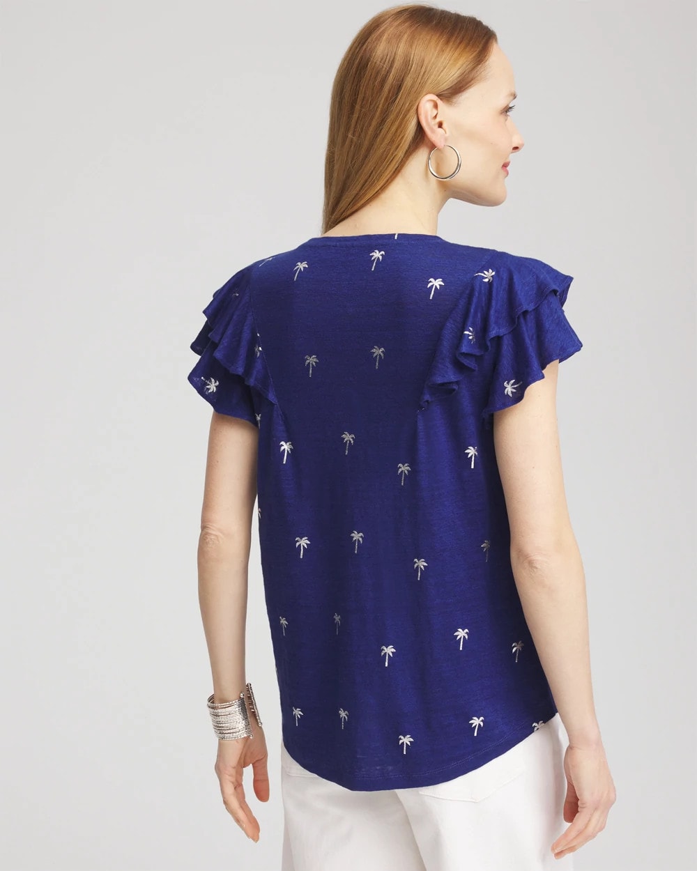 Chico's - Foiled Flutter-Sleeve Linen Tee