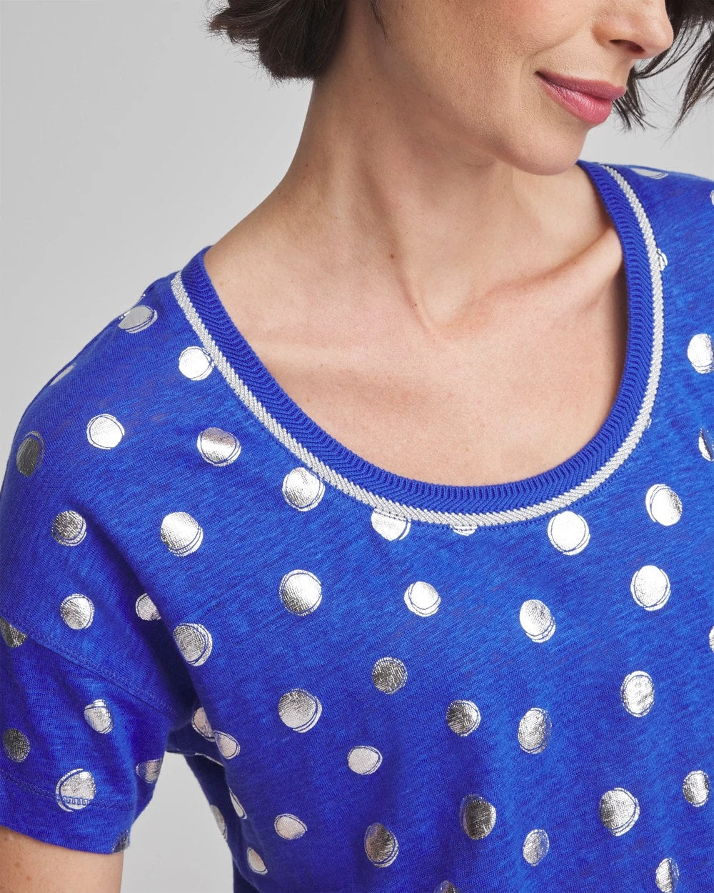 Chico's - Foiled Polka-Dot Sweater-Trim Linen Tee