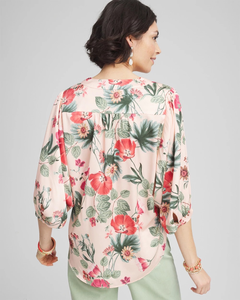 Chico's - Floral Satin Tie-Front Pullover Top