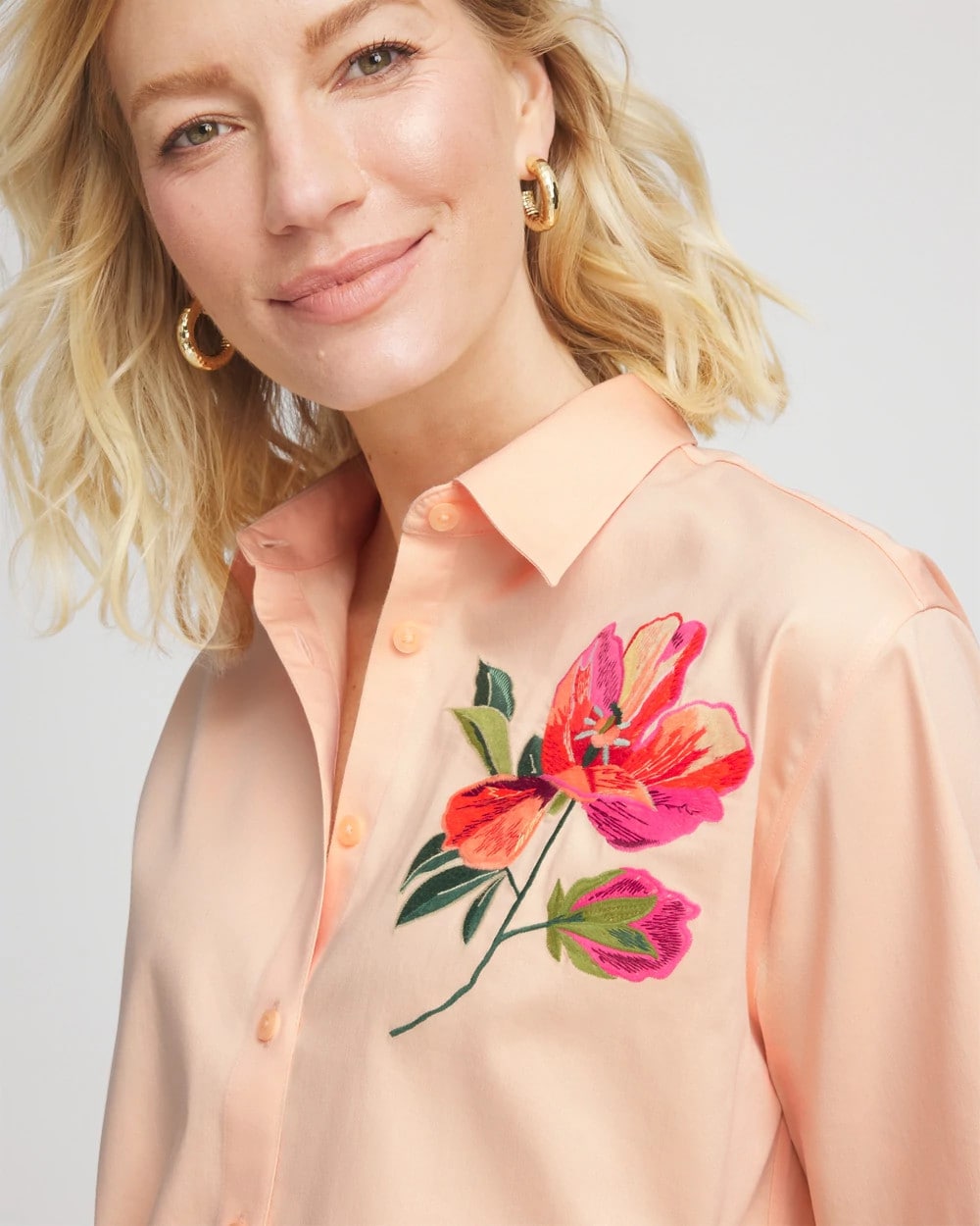 Chico's - No Iron™ Embroidered Floral Short-Sleeve Shirt