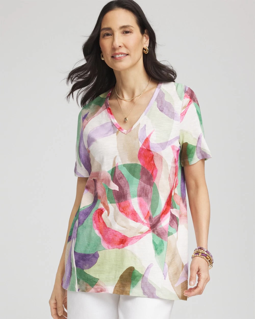 Chico's - Floral Short Sleeve Forward-Seam Tee