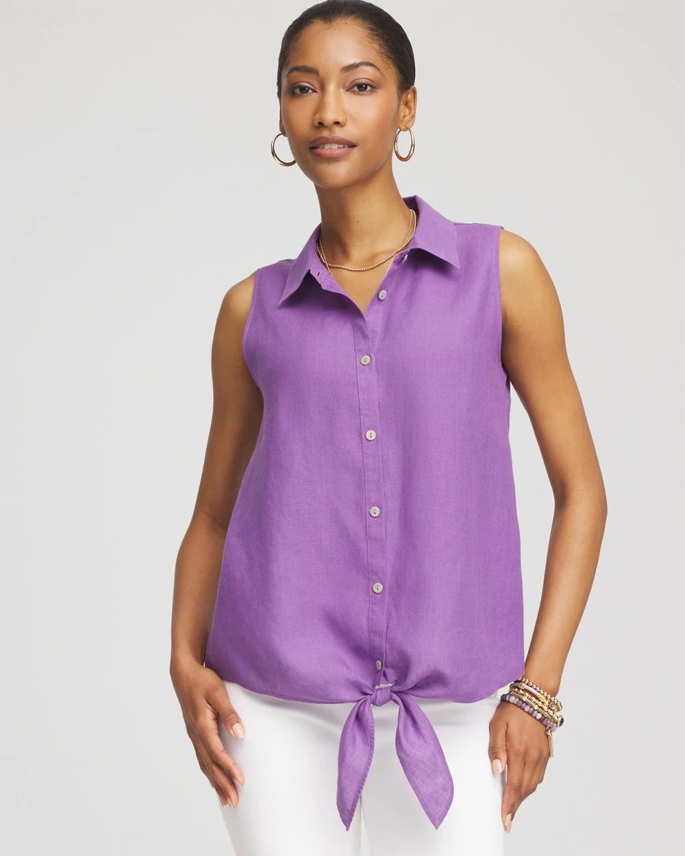 Chico's - No Iron™ Linen Tie-Front Sleeveless Shirt