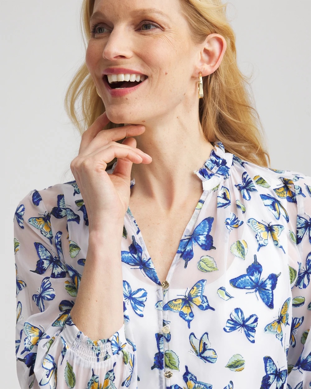 Chico's - Ruffle Collar Butterfly Burnout Blouse