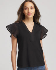 Chico's - Pleated-Trim Flutter-Sleeve Tee