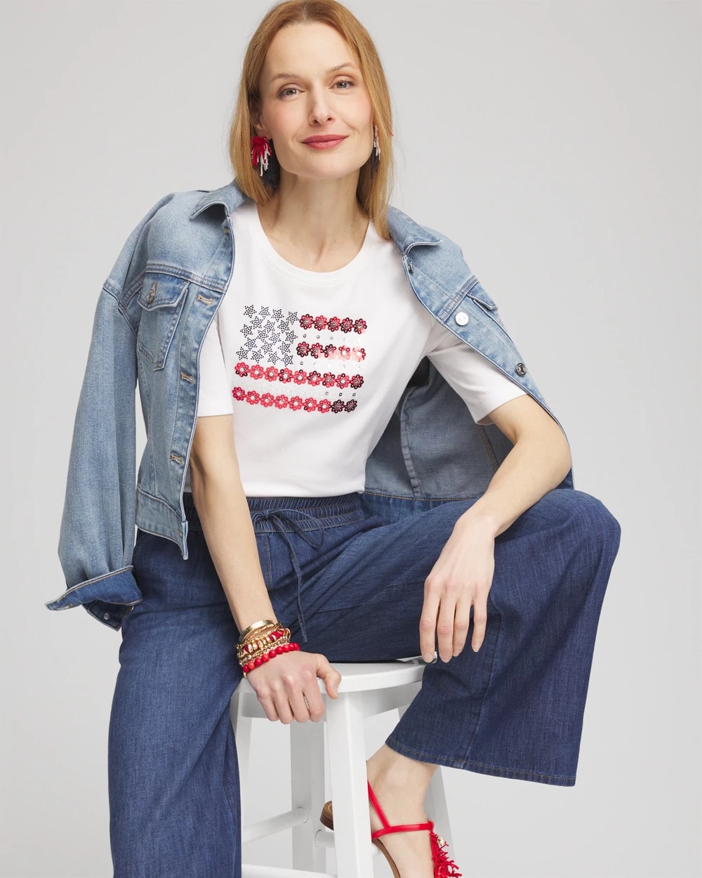 Chico's - Flag Embellished Knit Tee