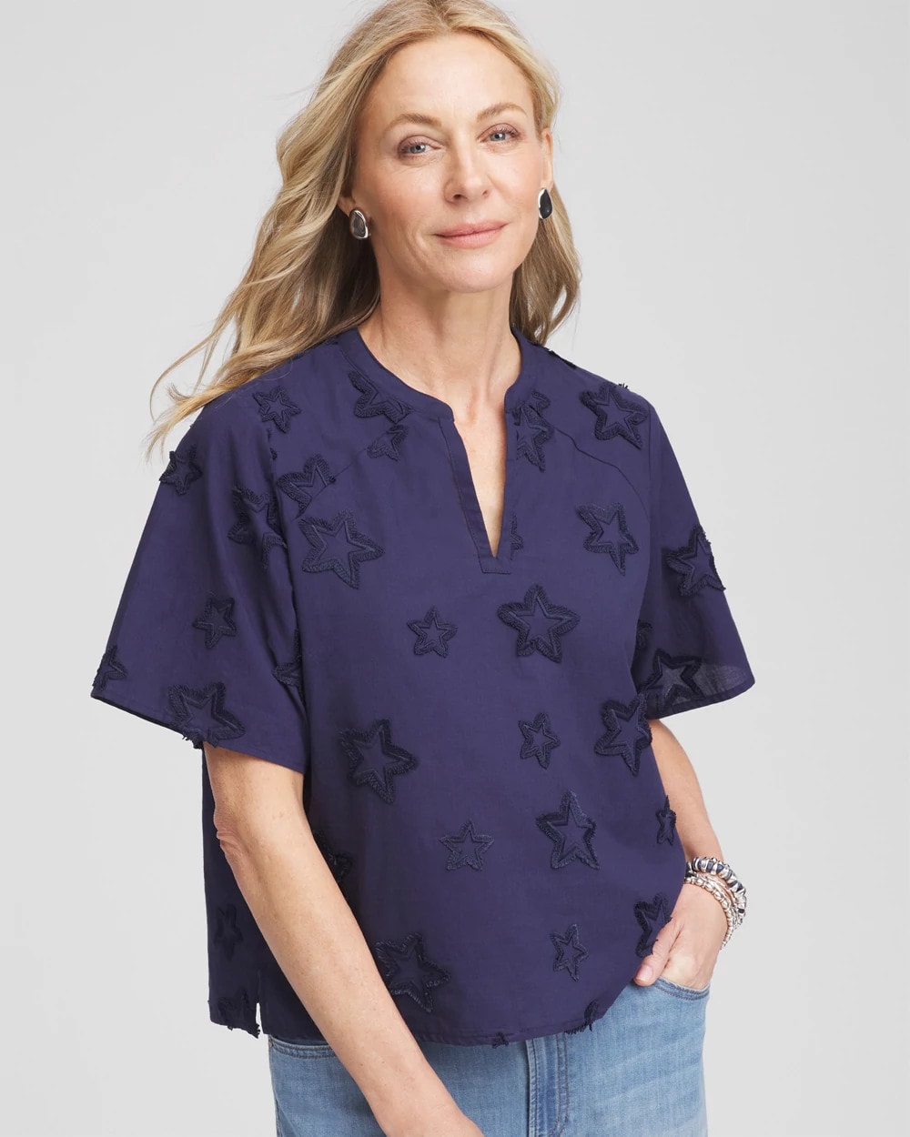 Chico's - Embroidered Star Split Neck Blouse