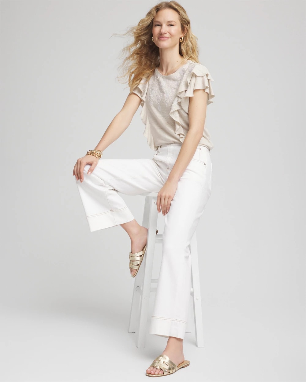 Chico's - Embroidered Flutter-Sleeve Tee