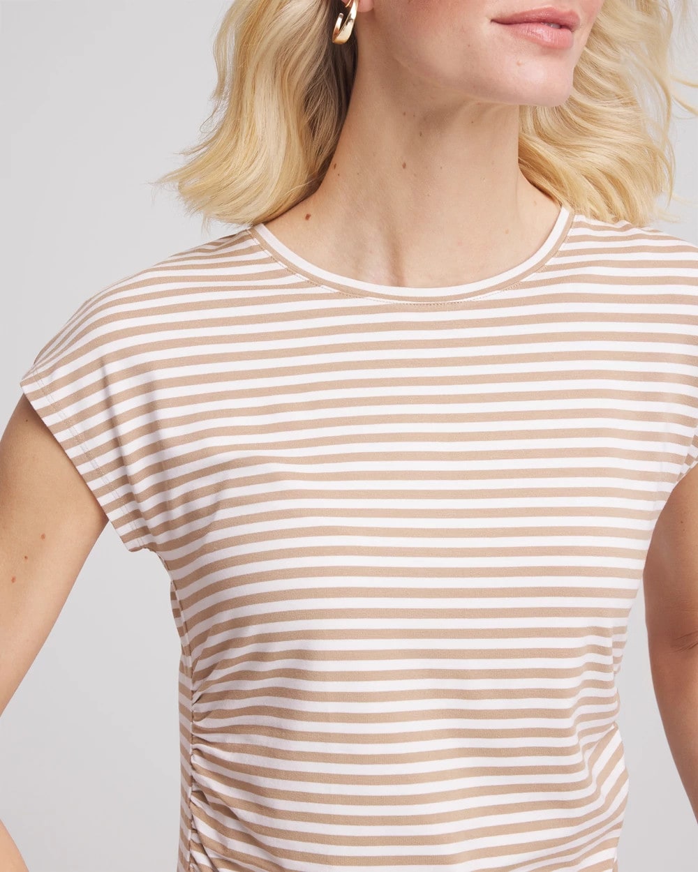 Chico's - Neutral Striped Cap Sleeve Dolman Tee