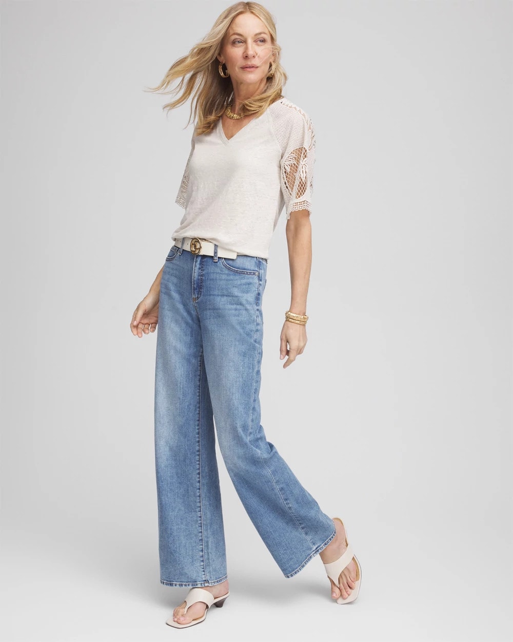 Chico's - Linen Crochet Lace Short Sleeve Tee