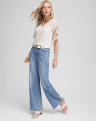 Chico's - Linen Crochet Lace Short Sleeve Tee