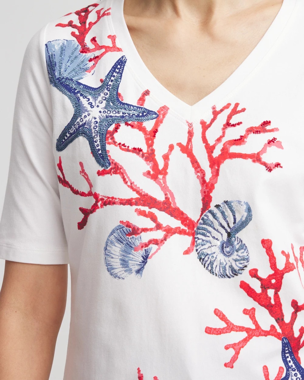 Chico's - Coral Print V-Neck Perfect Tee