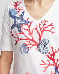 Chico's - Coral Print V-Neck Perfect Tee