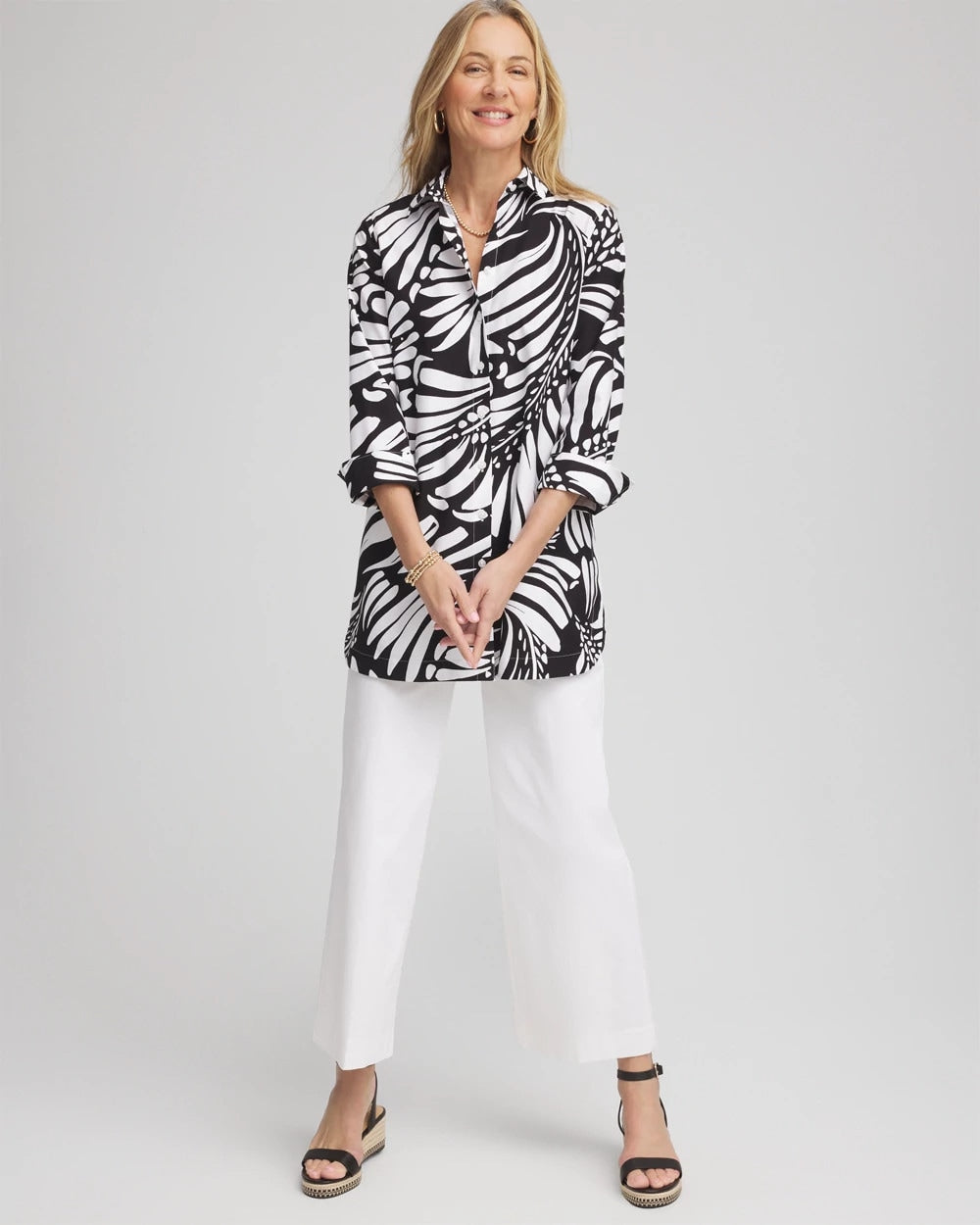Chico's - No Iron™ Printed Palms Button Down Tunic