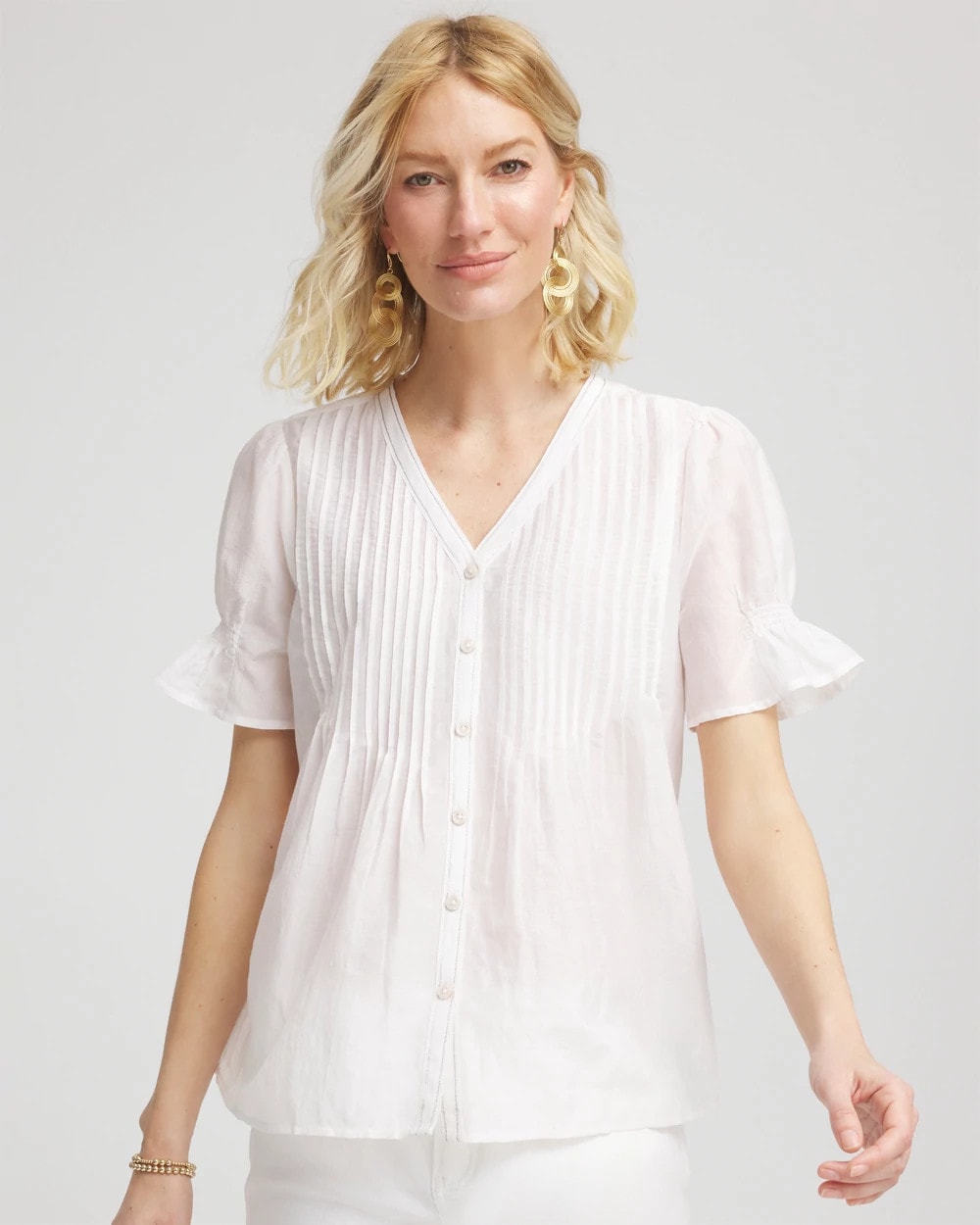 Chico's - Pleated Cotton-Silk Shirt