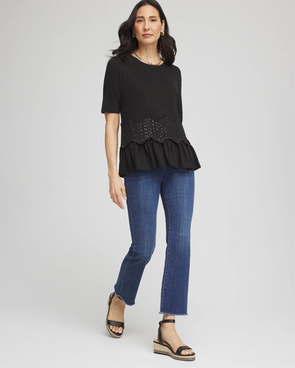 Chico's - Chevron Sequin Peplum Linen Tee