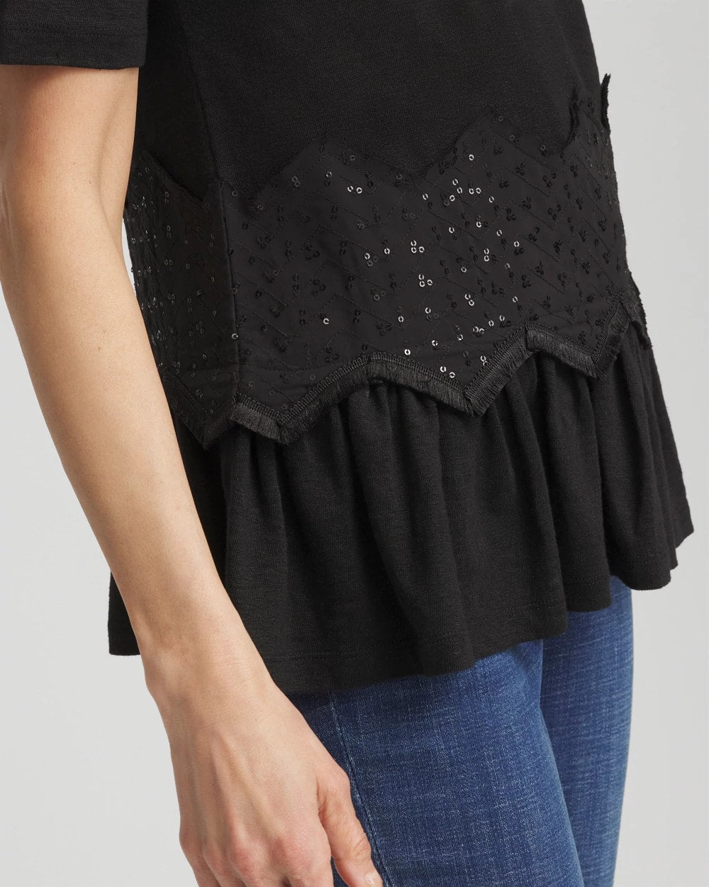 Chico's - Chevron Sequin Peplum Linen Tee