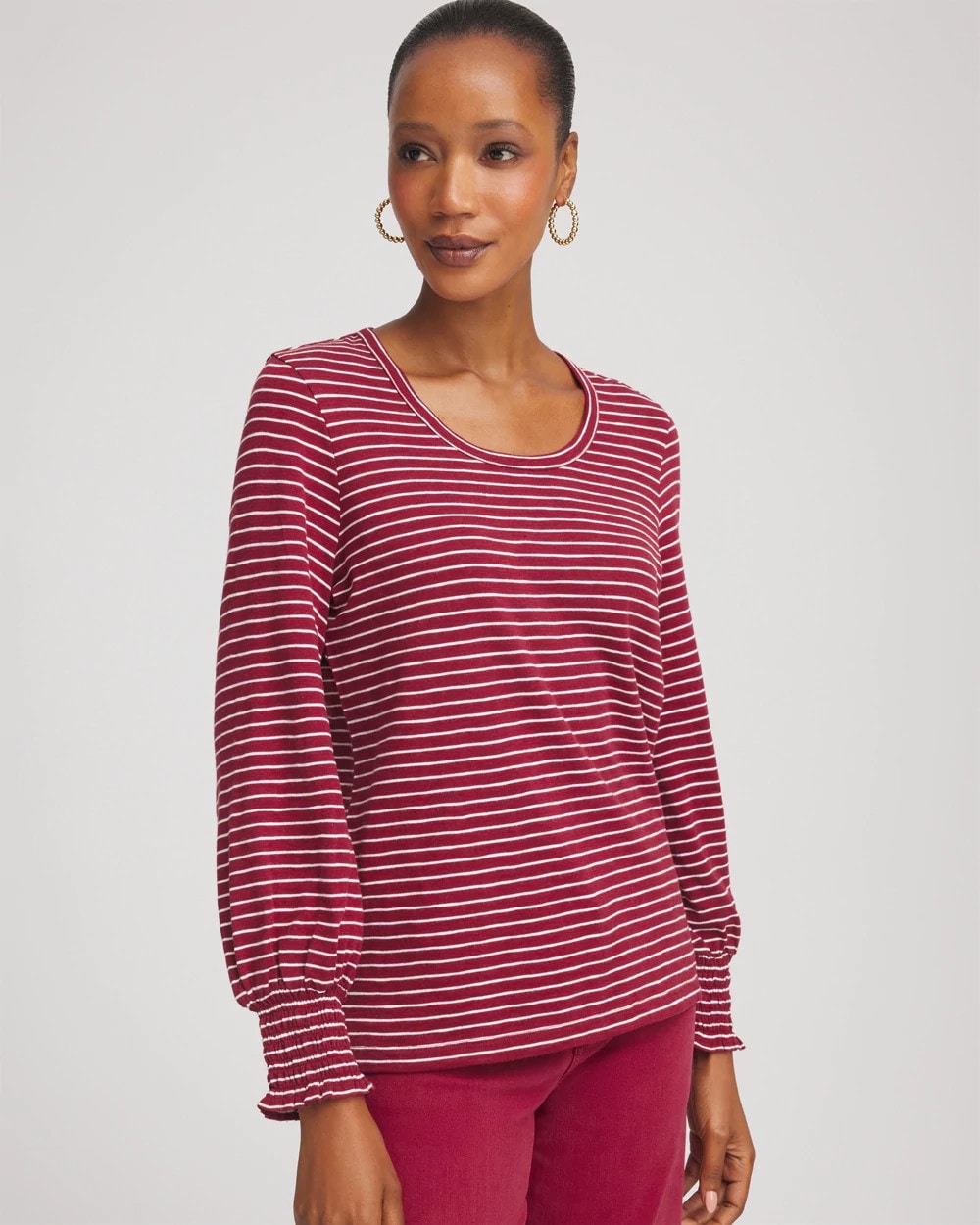 Chico's - Smocked-Sleeve Cotton-Slub Tee