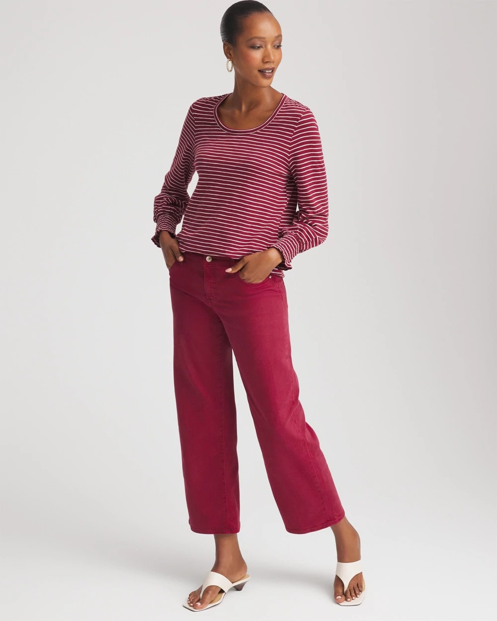 Chico's - Smocked-Sleeve Cotton-Slub Tee