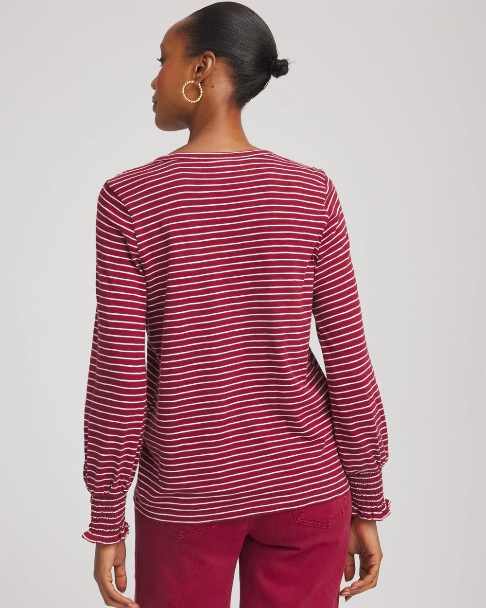 Chico's - Smocked-Sleeve Cotton-Slub Tee