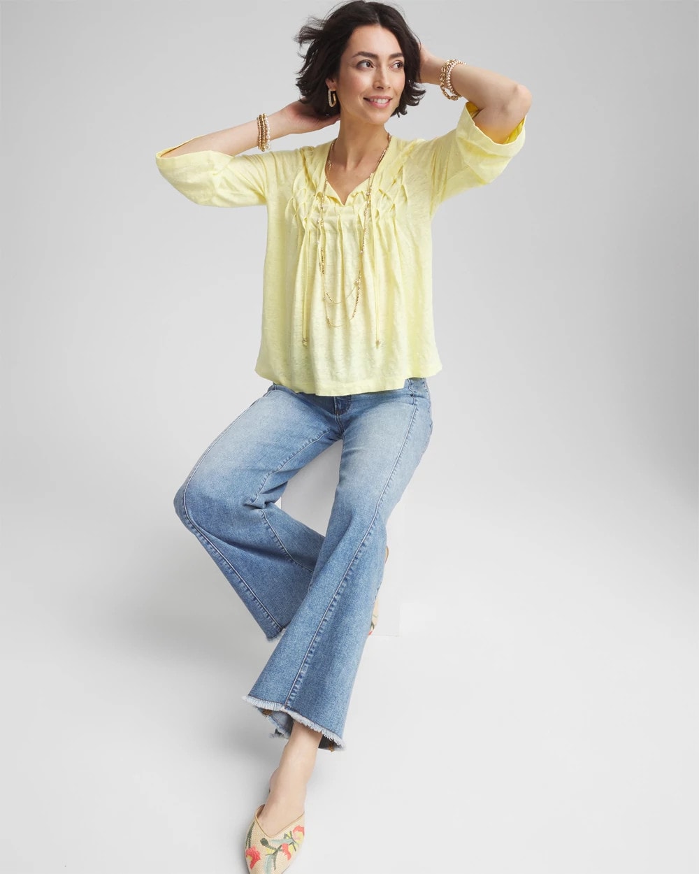 Chico's - Pintuck Linen Notched-Neck Tee