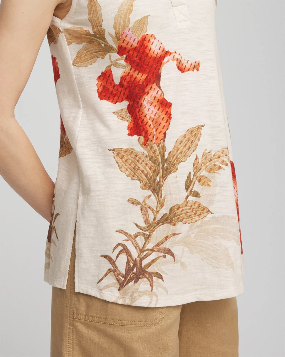 Chico's - Floral Slub Sleeveless Collared Tunic
