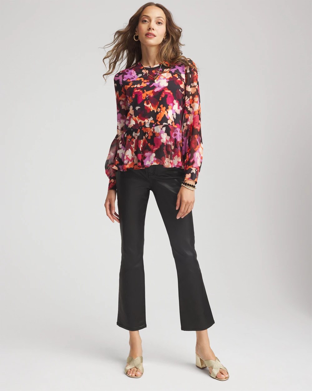 Chico's - Printed Chiffon Peplum Top