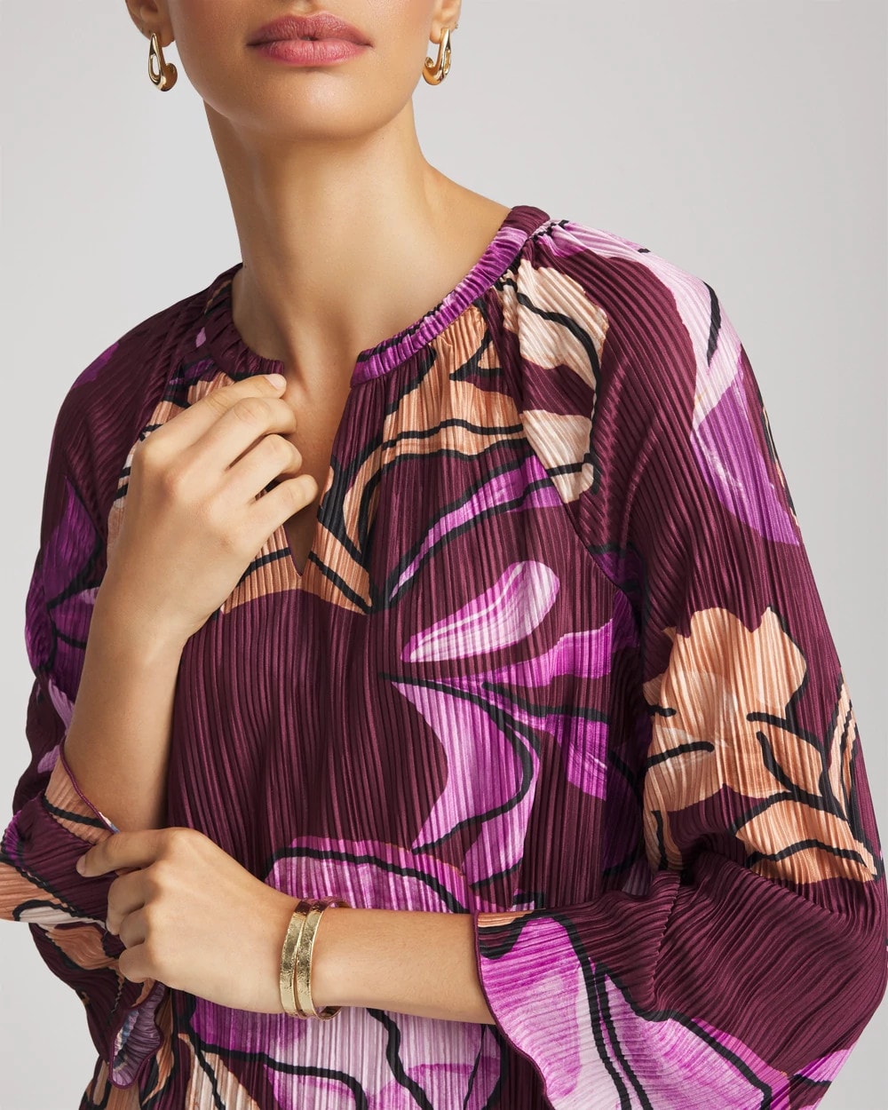 Chico's - Printed Pleated V-Neck Tee