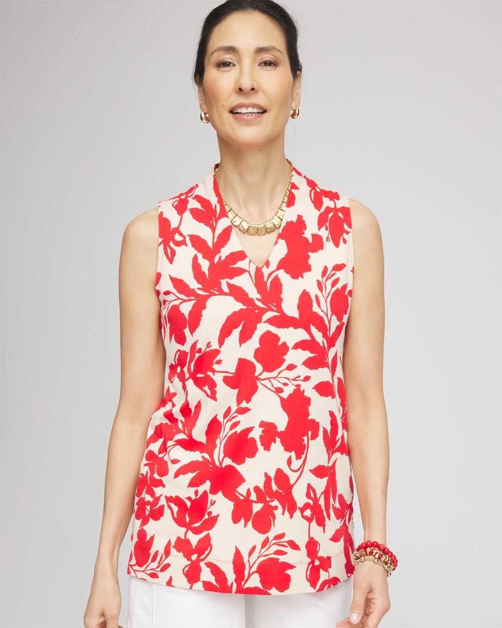 Chico's - Floral Sleeveless V-Neck Tunic