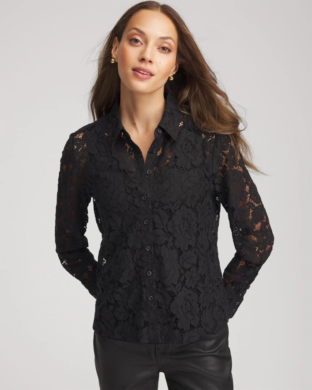 Chico's - Classic-Fit Collared Lace Shirt