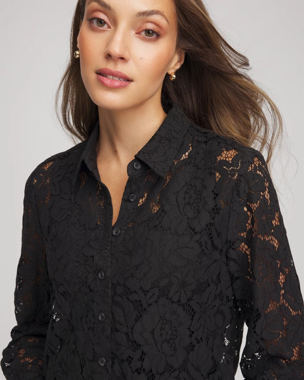 Chico's - Classic-Fit Collared Lace Shirt
