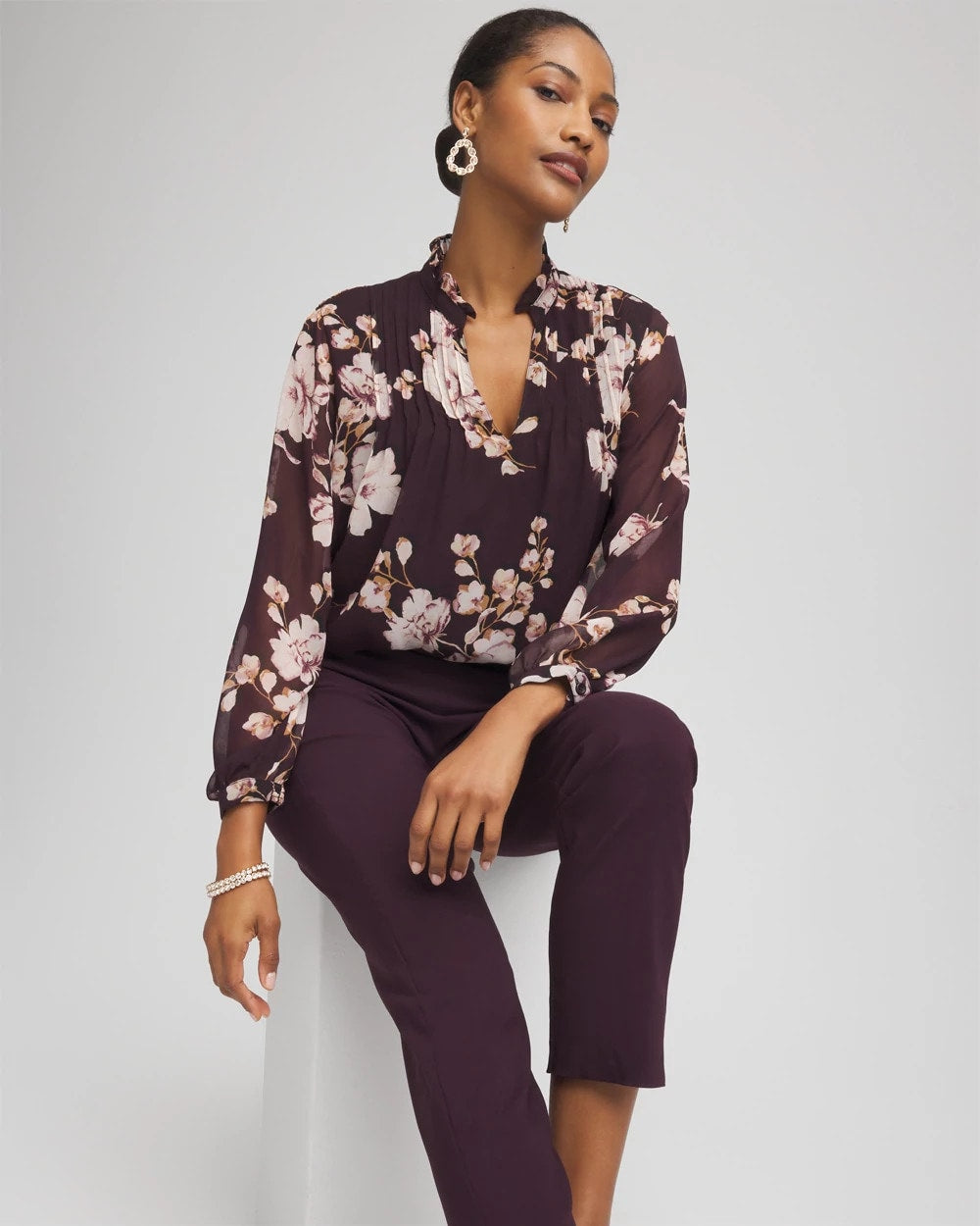 Chico's - Frosty Floral Ruffleneck Blouse