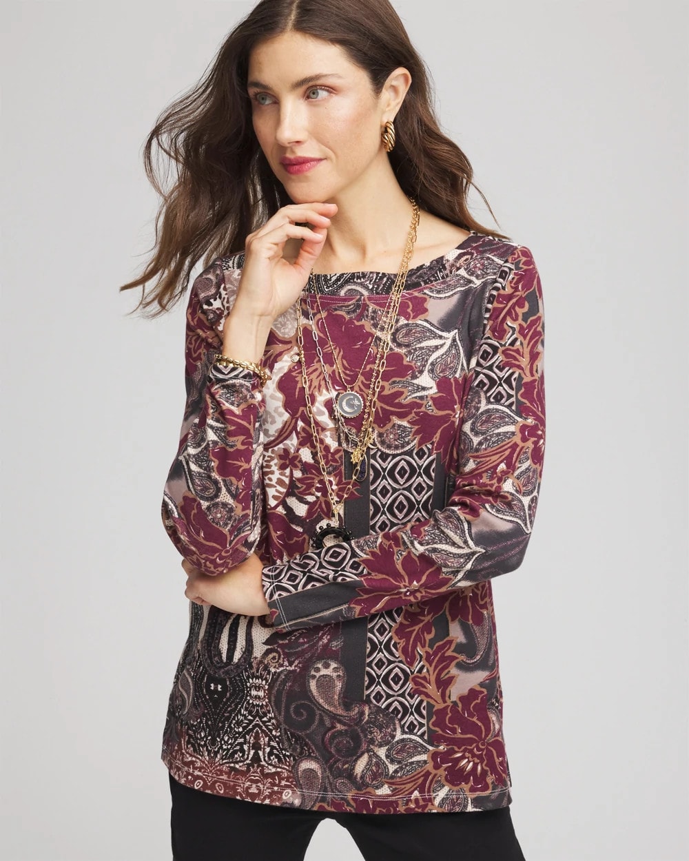 Chico's - Printed Pima Cotton Bateau-Neck Tee