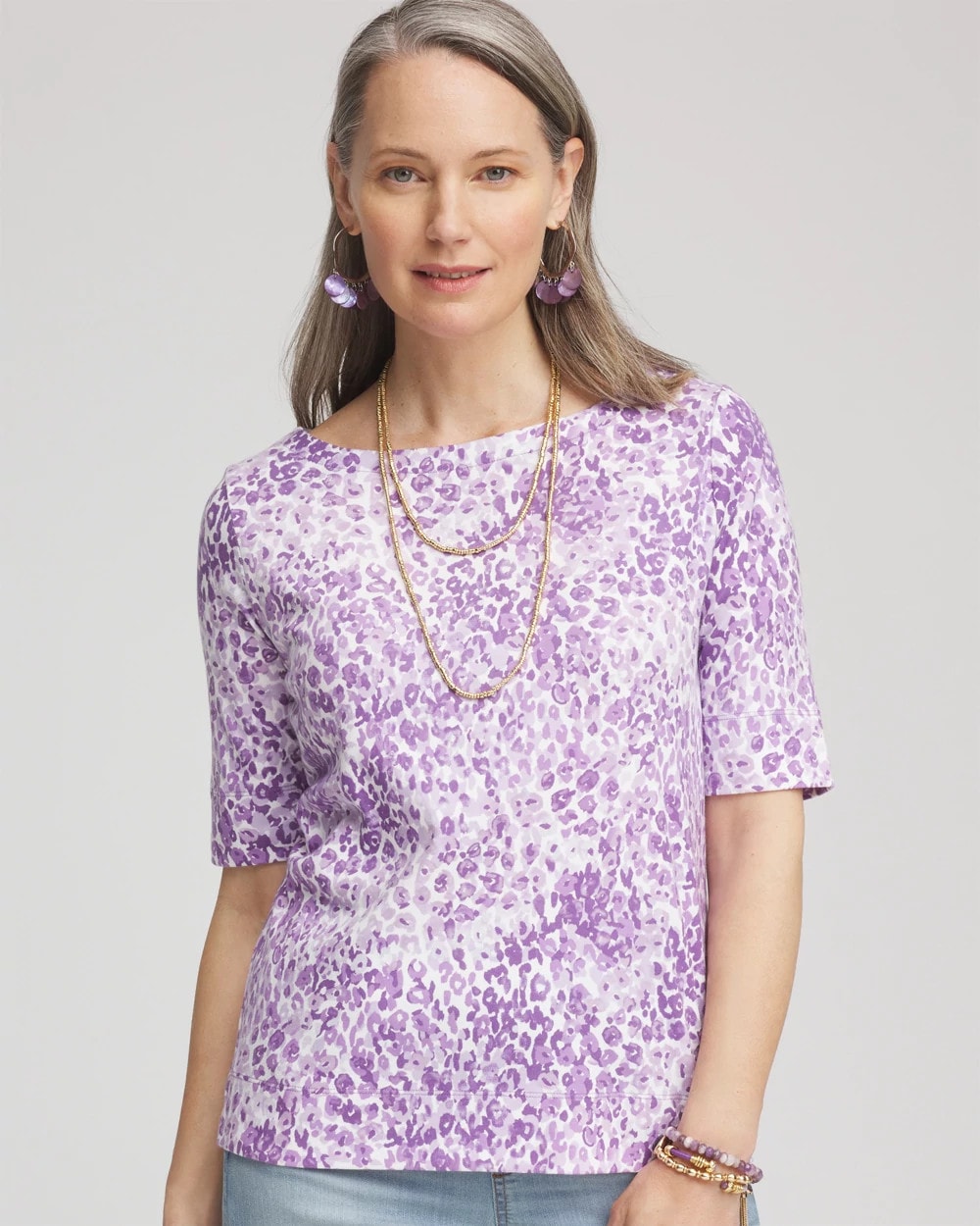 Chico's - Animal Print Bateau-Neck Pima Tee