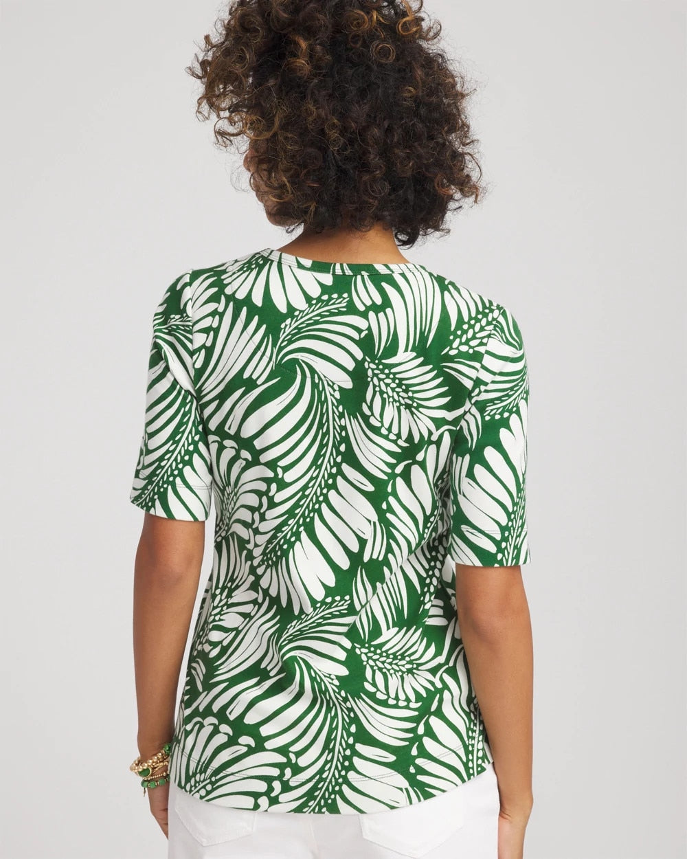 Chico's - Palm-Frond-Motif Classic-Fit Pima Tee