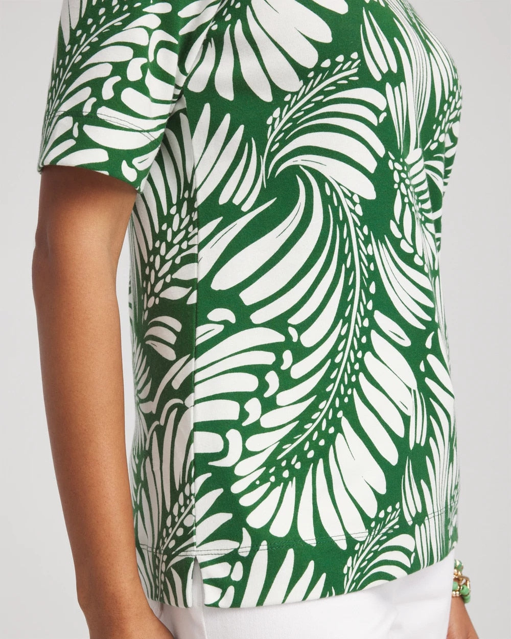 Chico's - Palm-Frond-Motif Classic-Fit Pima Tee