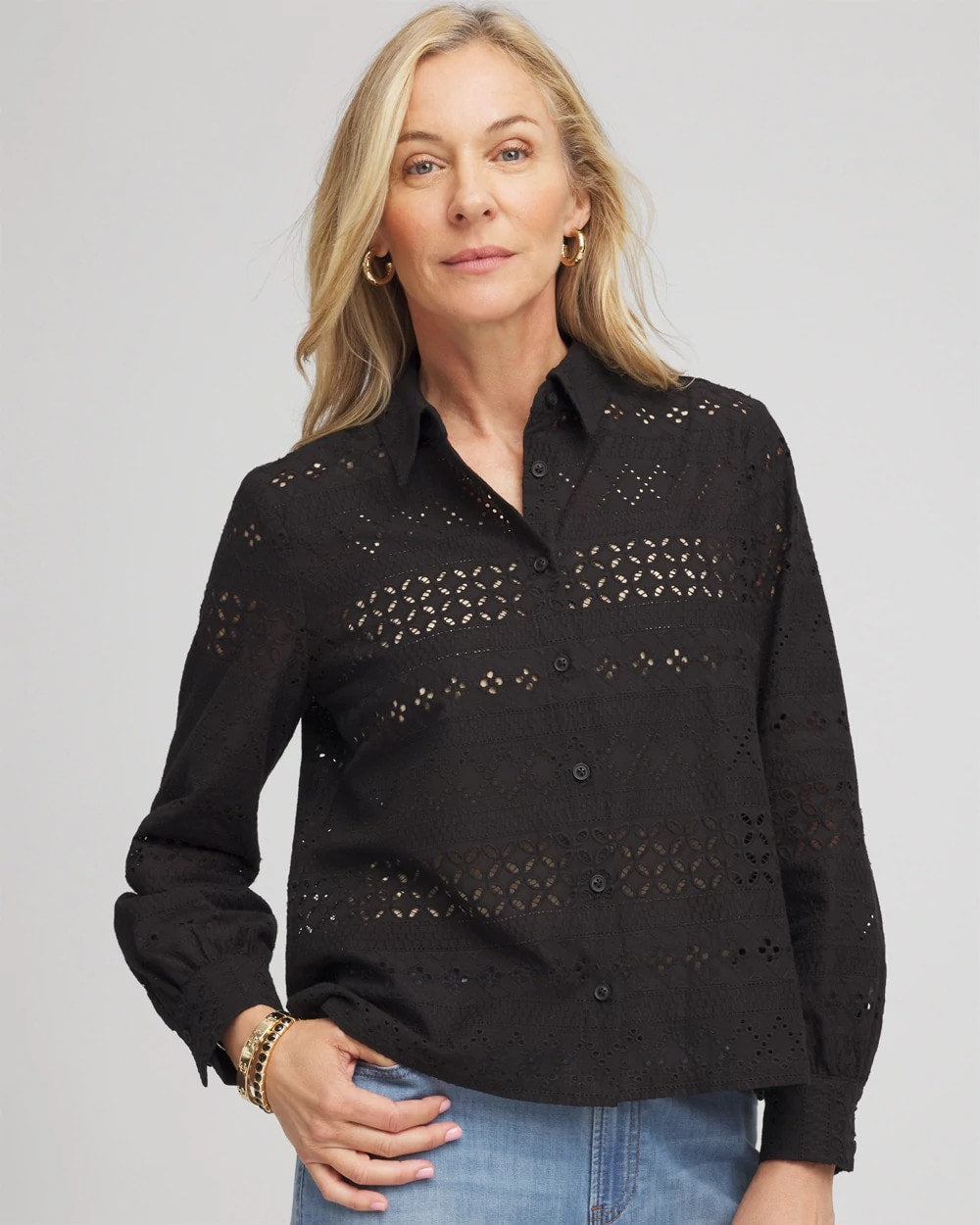 Chico's - Embroidered Eyelet Collared Shirt