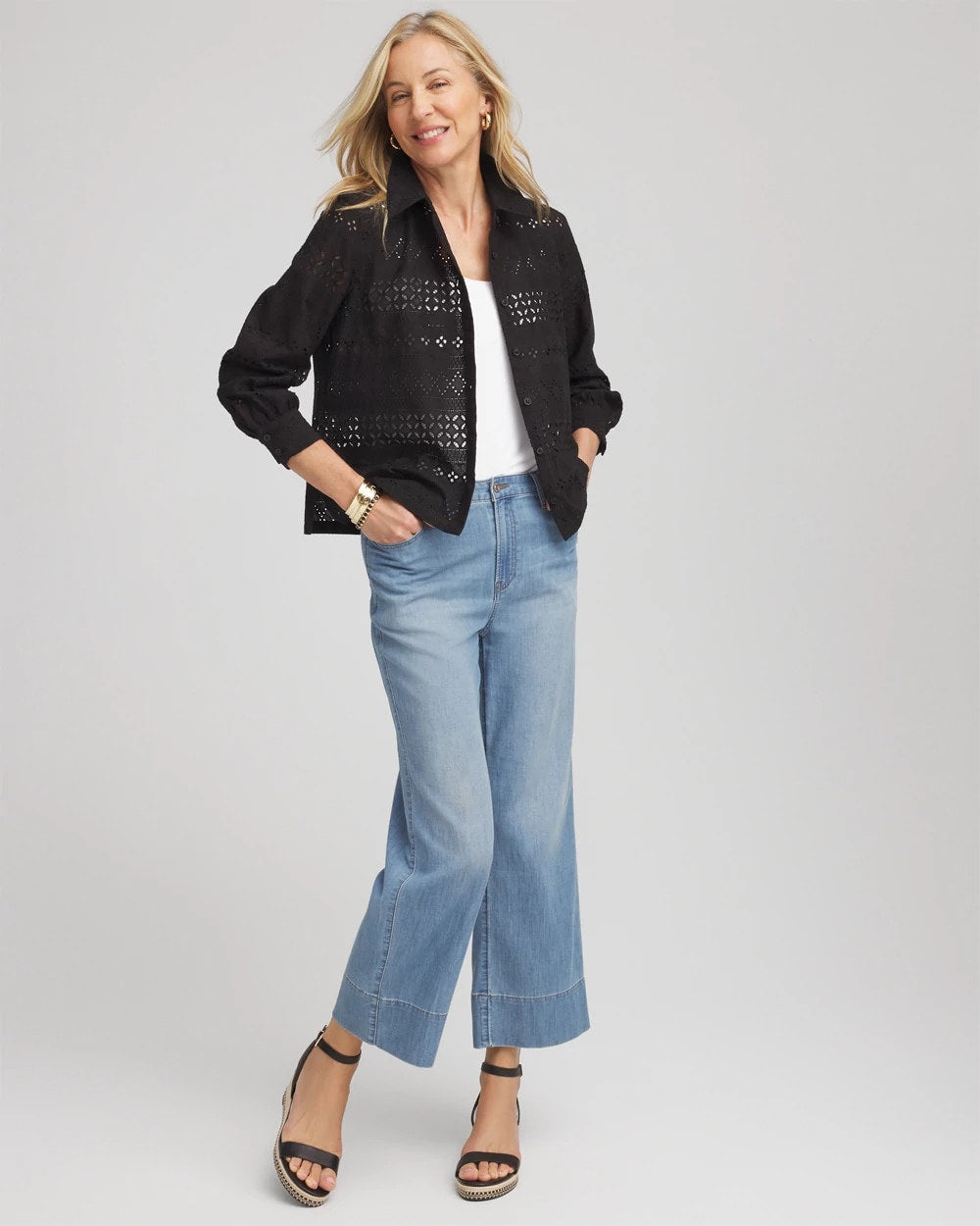 Chico's - Embroidered Eyelet Collared Shirt