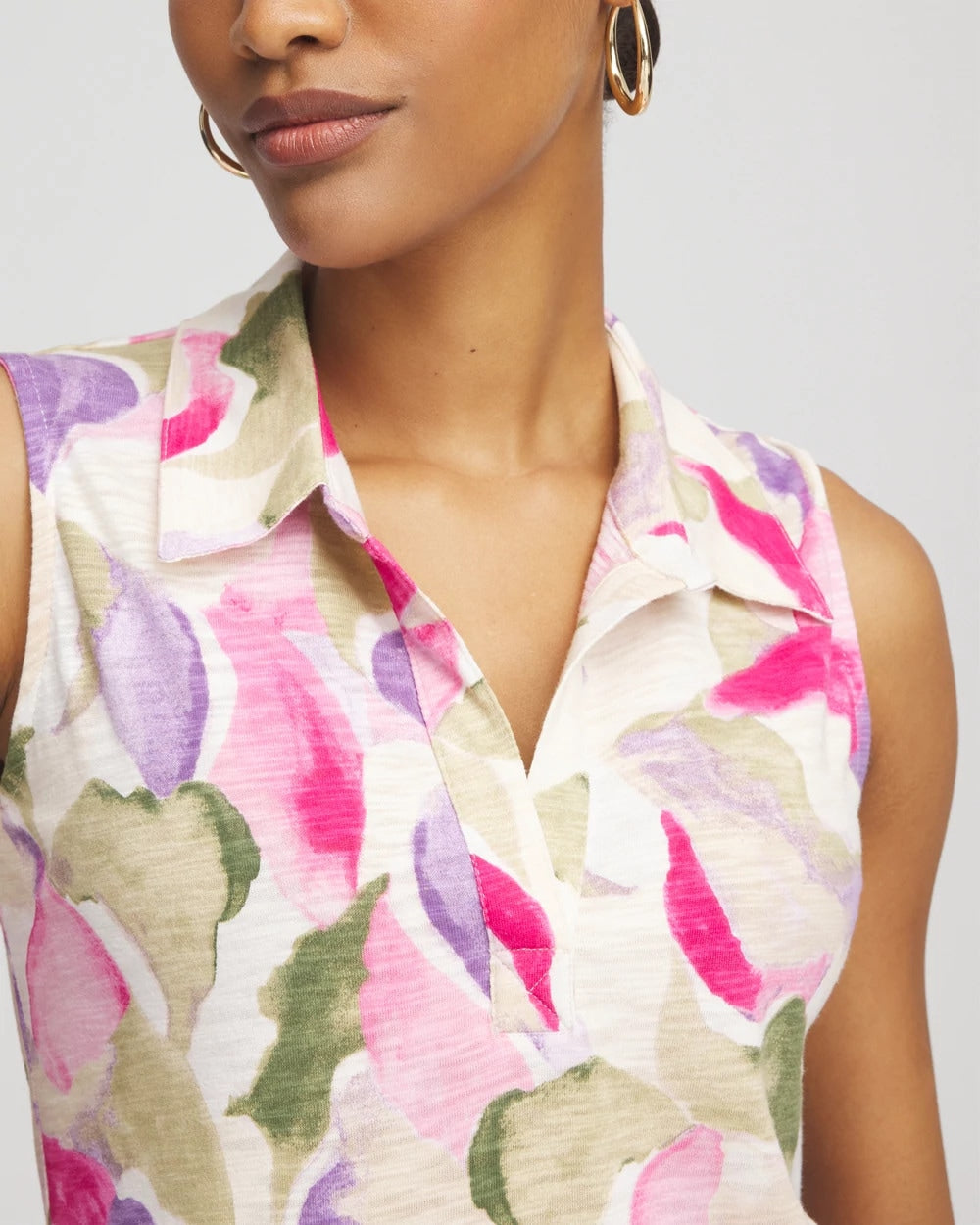 Chico's - Watercolor Slub Sleeveless Collared Tunic