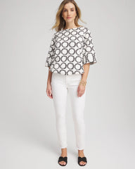 Chico's - Geo Print Boatneck Bubble-Hem Top