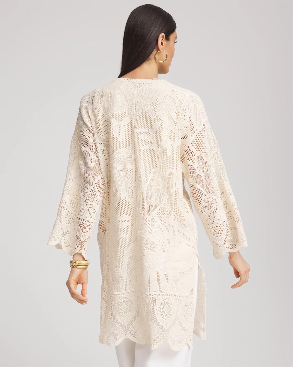 Chico's - Cutwork Crochet-Lace Long Kimono