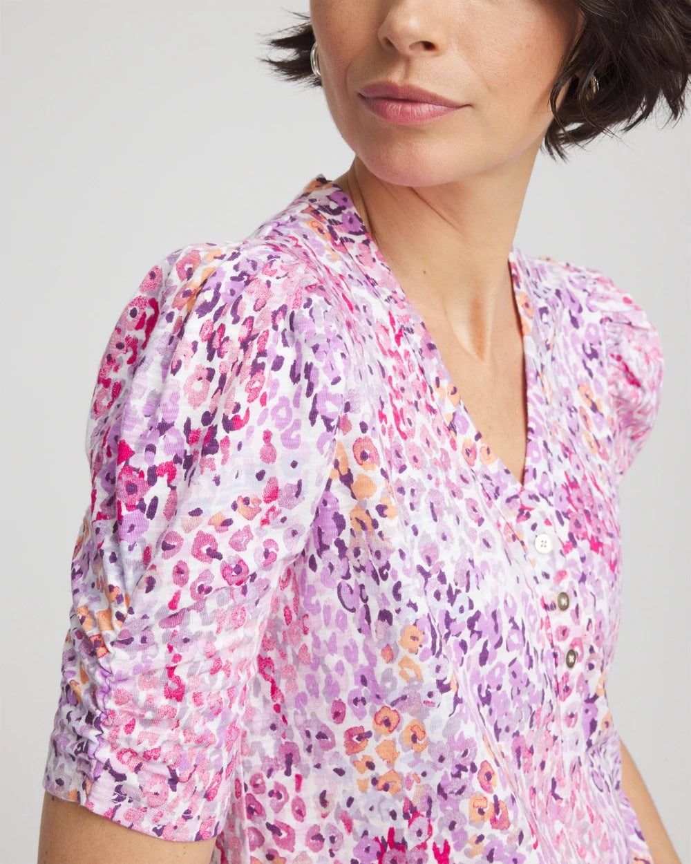 Chico's - Animal Print Slub Henley Tee