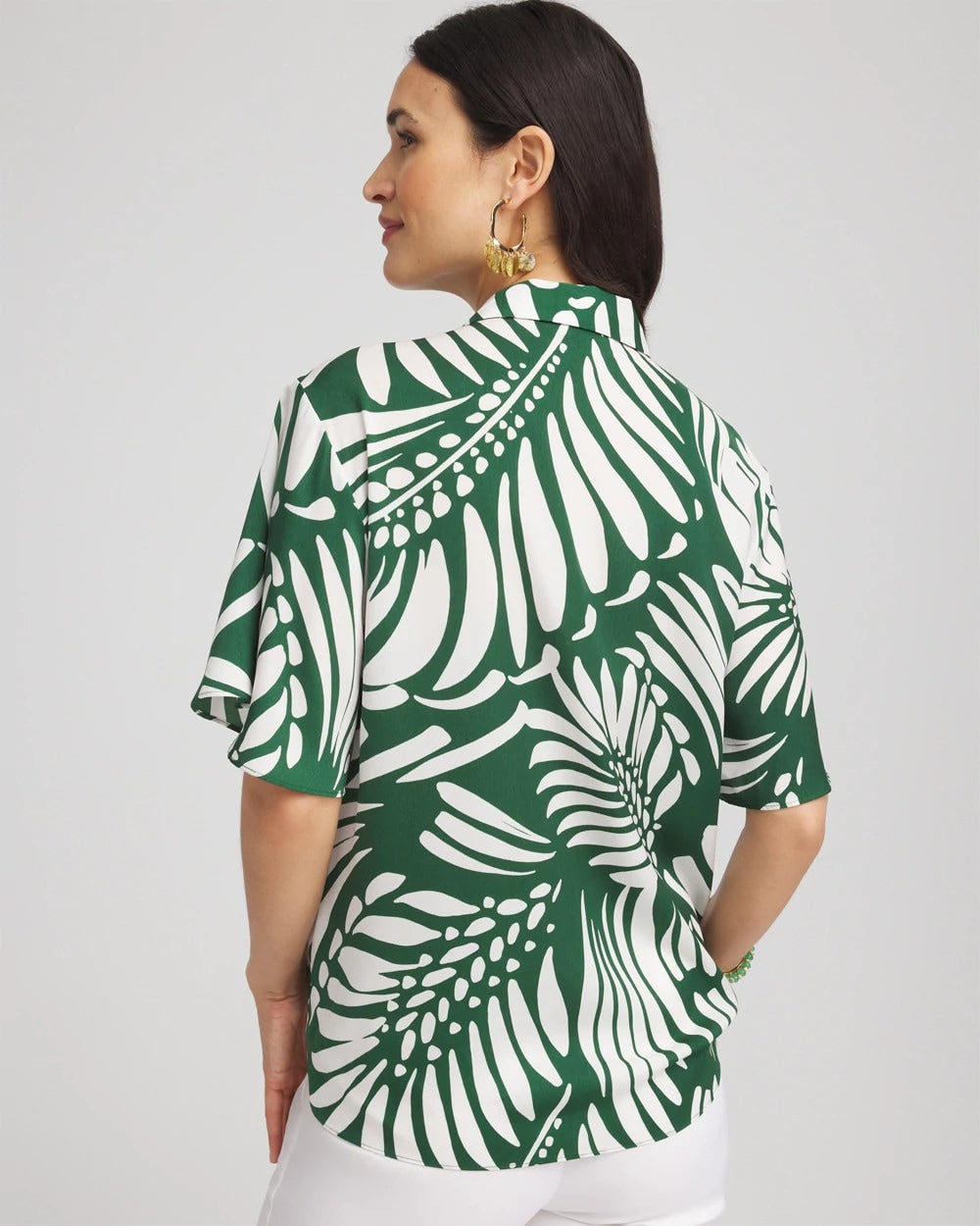 Chico's - Palm Print Tie-Front Silky Top