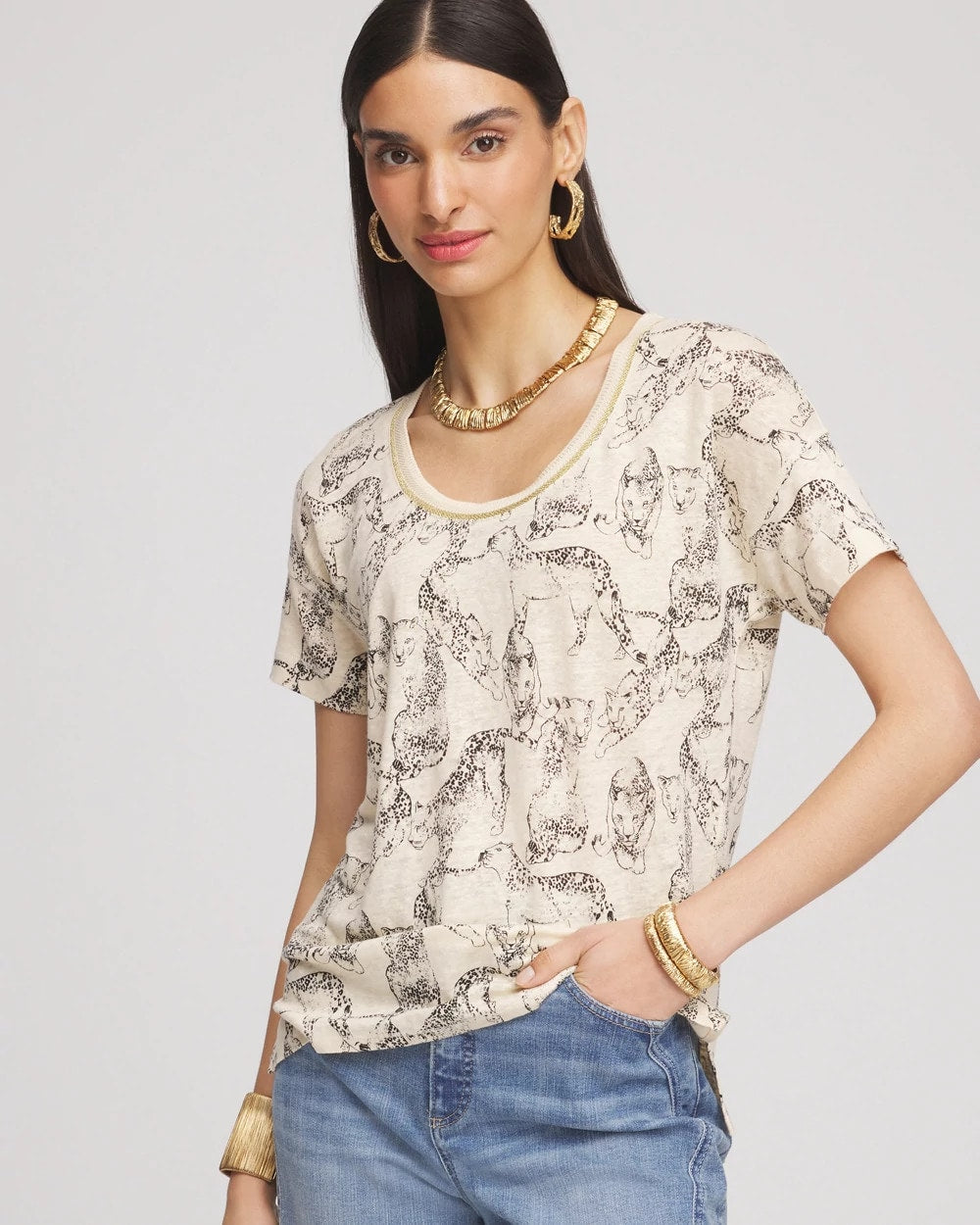 Chico's - Panther Sweater-Trim Linen Tee