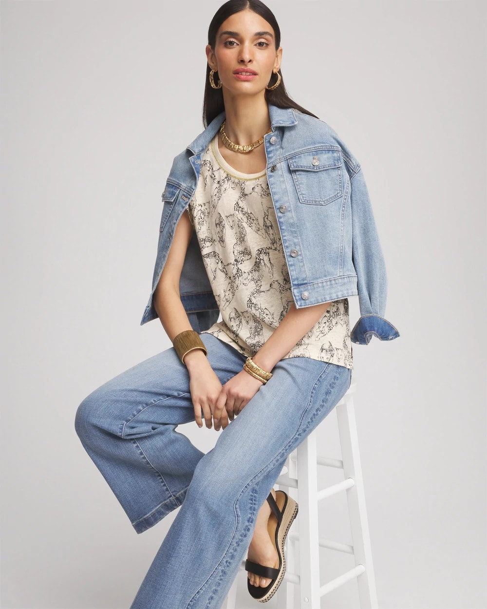 Chico's - Panther Sweater-Trim Linen Tee