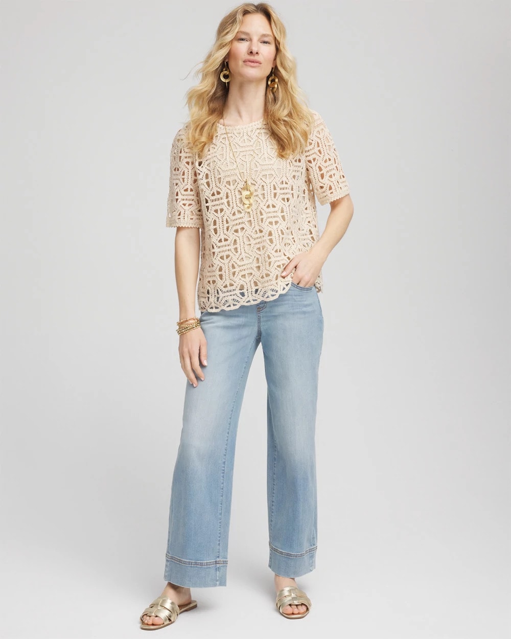 Chico's - Short-Sleeve Crochet Top