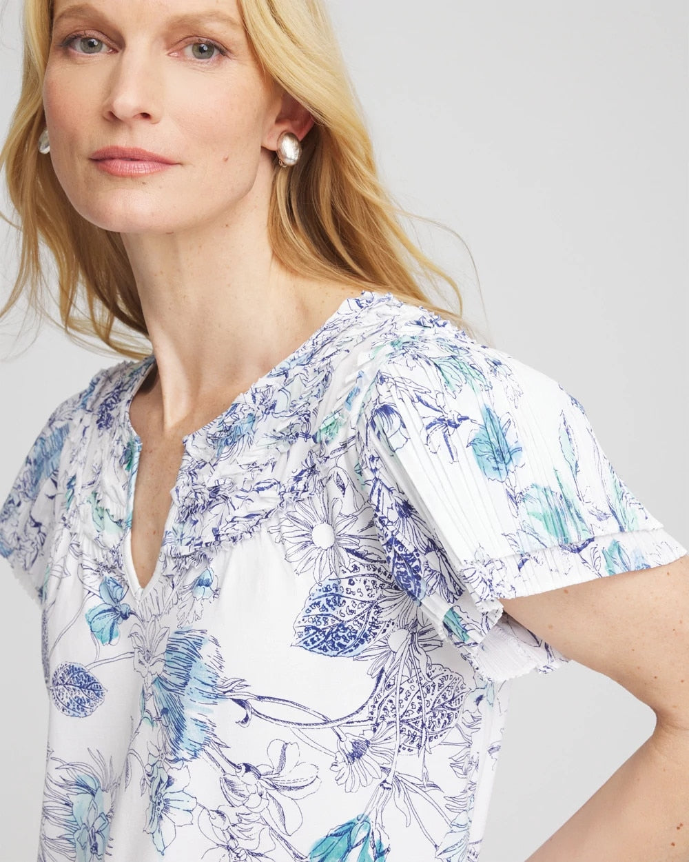 Chico's - Touch of Cool™ Floral Flutter Sleeve Tee